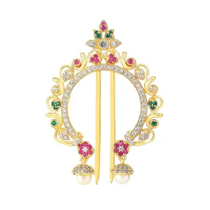 Yellow Chimes Juda Pin for Women AD/American Diamond Juda Pin Flower Hair Accessories Gold Plated Bridal Ambada Juda Pin for Women and Girls.