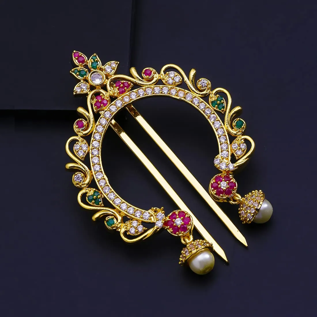 Yellow Chimes Juda Pin for Women AD/American Diamond Juda Pin Flower Hair Accessories Gold Plated Bridal Ambada Juda Pin for Women and Girls.