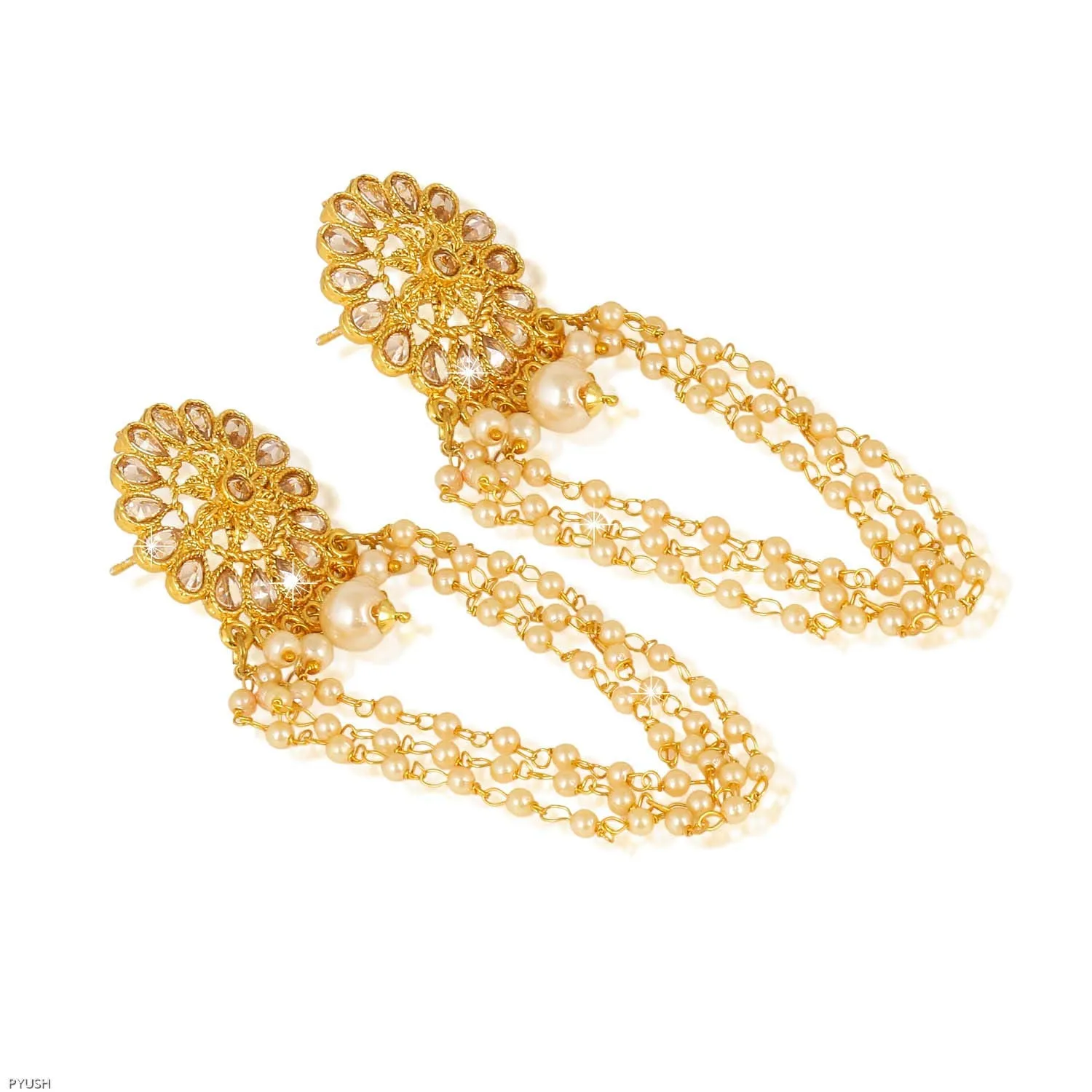 Yellow Chimes Kundan Studded Gold Plated Traditional Latkan Earrings for Women and Girls