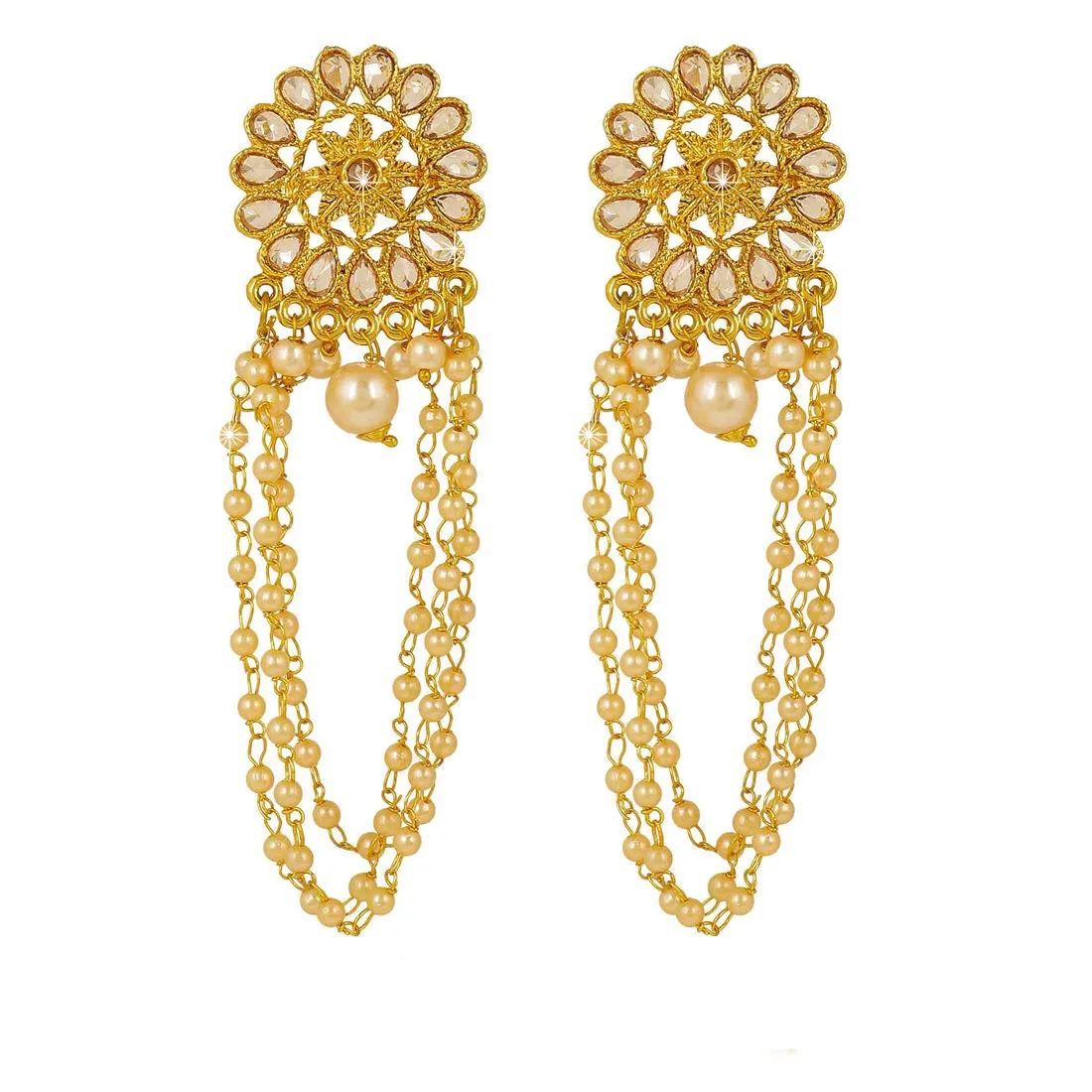 Yellow Chimes Kundan Studded Gold Plated Traditional Latkan Earrings for Women and Girls