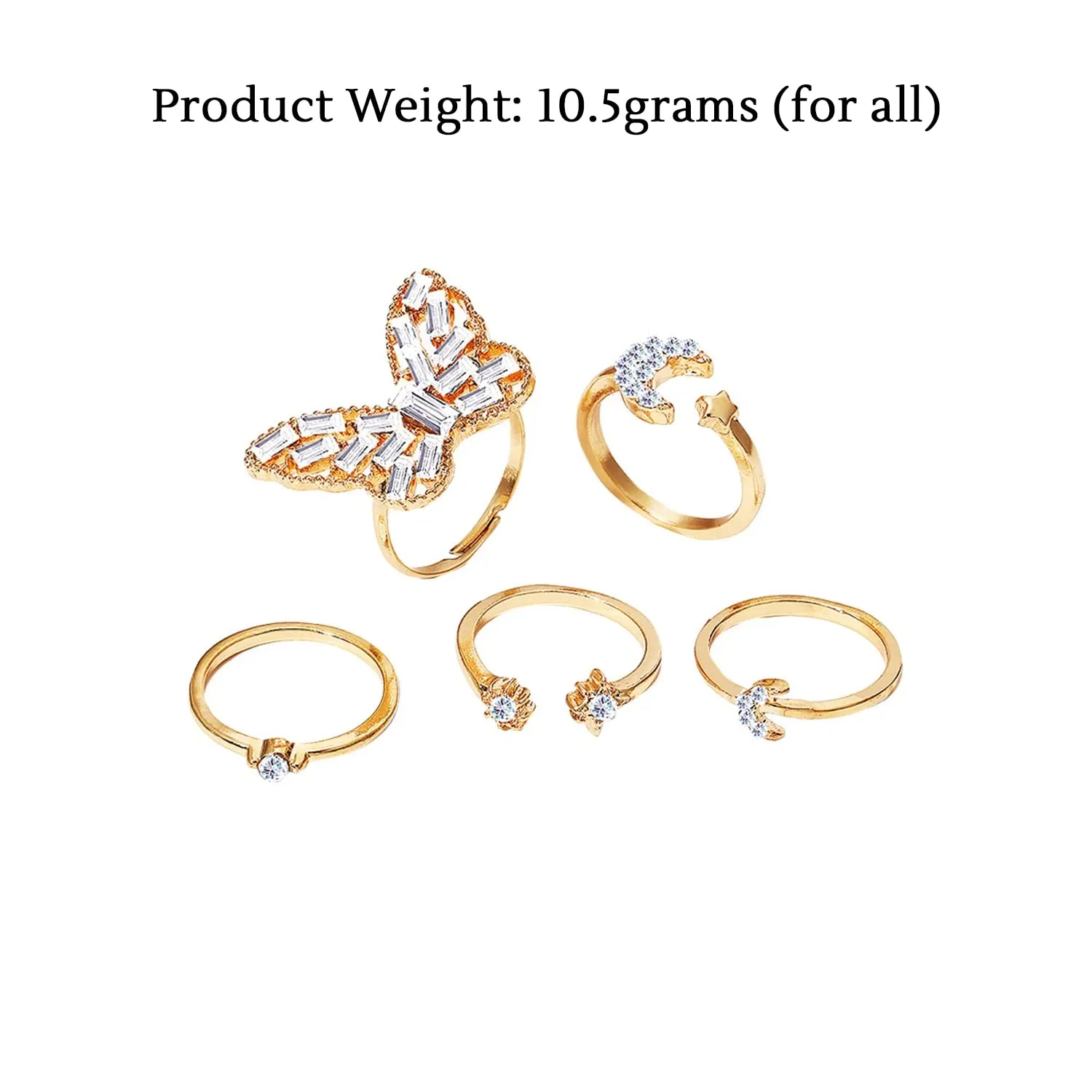 Yellow Chimes Ring For Women Gold Plated Combo Of Adjustable Finger Rings Studded Crystal For Women and Girls