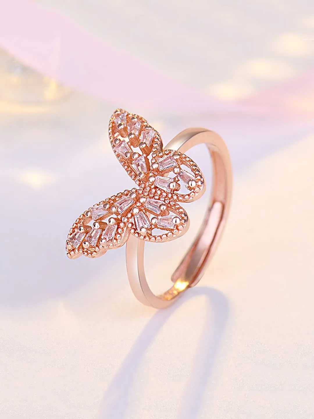 Yellow ChimesRing For Women Elegant Crystal Studded Butterfly Design Adjustable Rings for Women and Girls