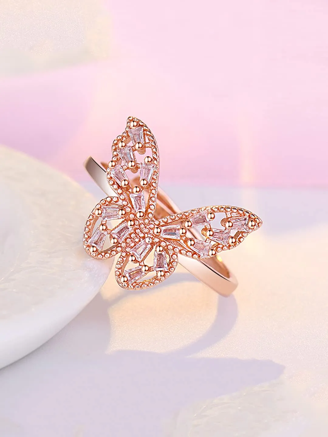 Yellow ChimesRing For Women Elegant Crystal Studded Butterfly Design Adjustable Rings for Women and Girls