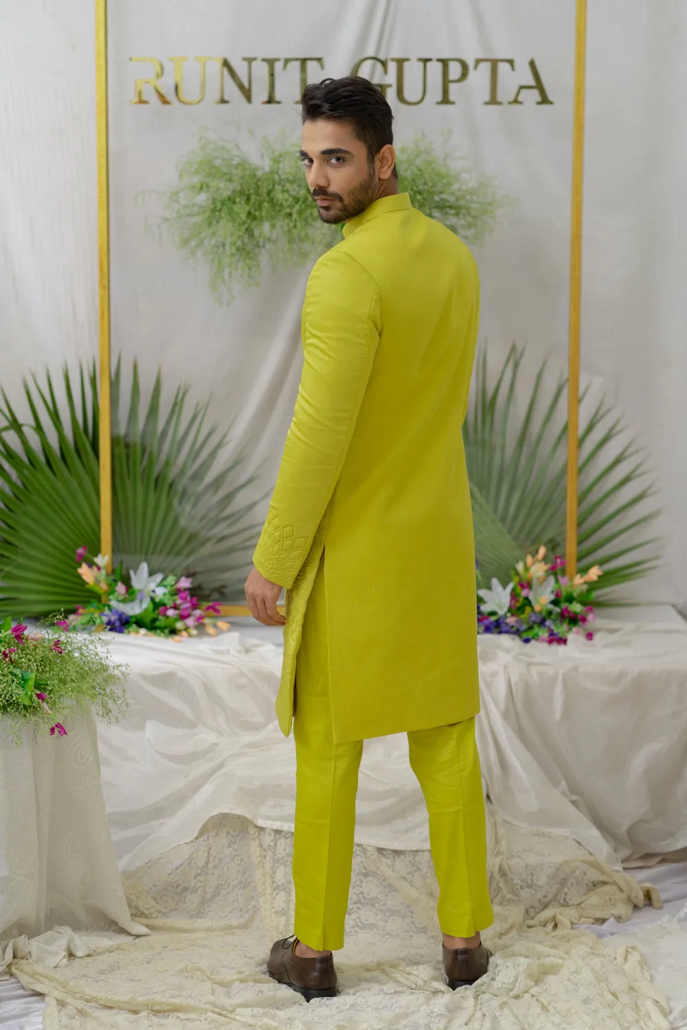 Yuvaan Fresh Greenquilted And Embroidered Sherwani Set